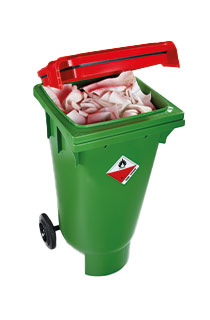 P. Henkel offener Gefahrgutbehälter grüner Korpus roter Deckel UNBOXX